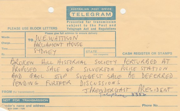 TELEGRAM from Mr J Prendergast